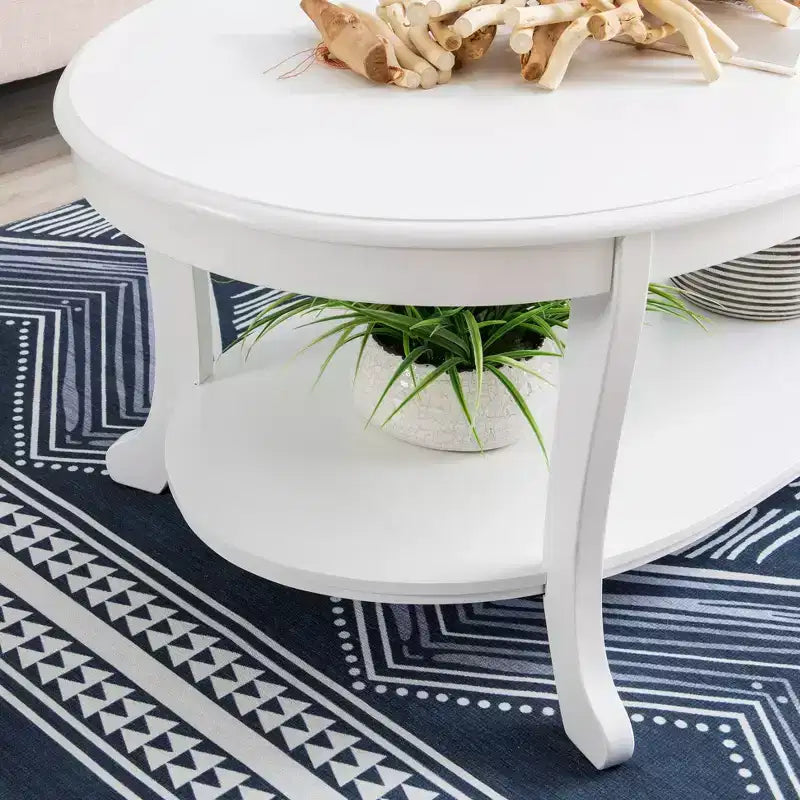 Table basse ovale traditionnelle Dermott avec étagère inférieure blanc rustique - Powell