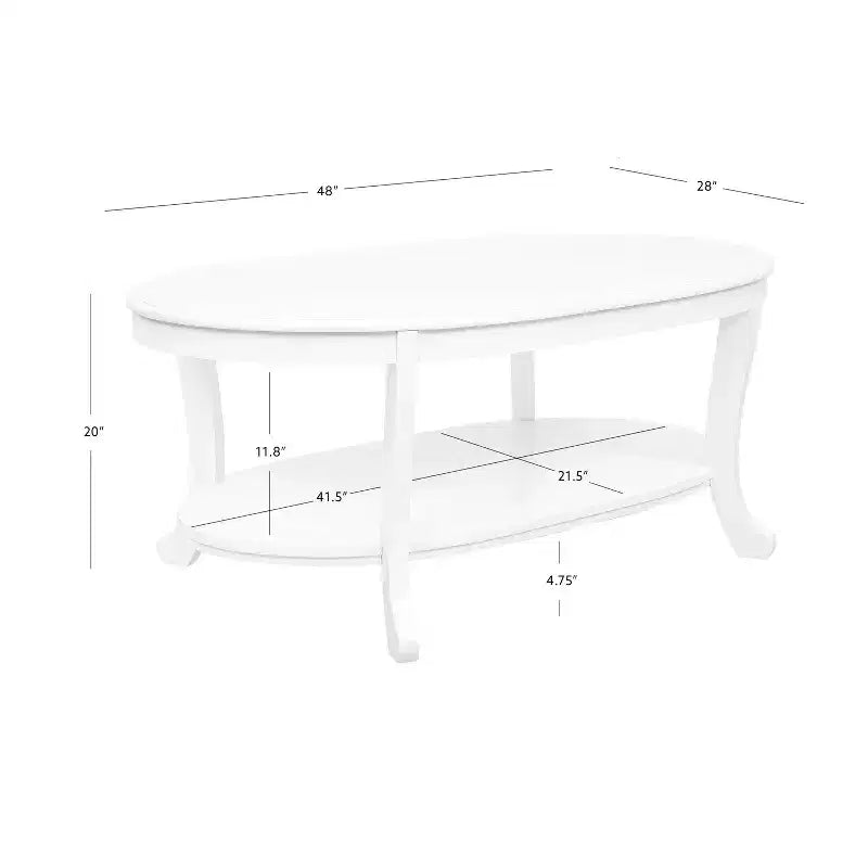 Table basse ovale traditionnelle Dermott avec étagère inférieure blanc rustique - Powell