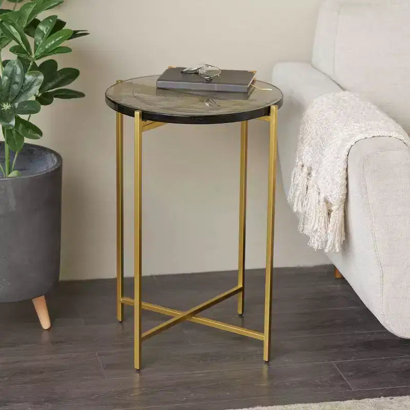 Olivia & May Table d'appoint en métal en forme de X : Aucun assemblage requis, utilisation en intérieur, cadre en fer, hauteur de 62 cm