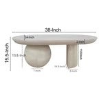 Table basse Urban Port de 96,5 cm avec plateau oblong en bois de manguier et pieds boules modernes, coloris blanc délavé