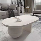 Table basse Urban Port de 96,5 cm avec plateau oblong en bois de manguier et pieds boules modernes, coloris blanc délavé