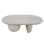 Table basse Urban Port de 96,5 cm avec plateau oblong en bois de manguier et pieds boules modernes, coloris blanc délavé