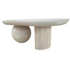 Table basse Urban Port de 96,5 cm avec plateau oblong en bois de manguier et pieds boules modernes, coloris blanc délavé
