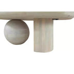 Table basse Urban Port de 96,5 cm avec plateau oblong en bois de manguier et pieds boules modernes, coloris blanc délavé