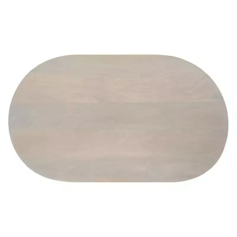 Table basse Urban Port de 96,5 cm avec plateau oblong en bois de manguier et pieds boules modernes, coloris blanc délavé