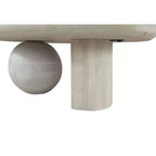 Table basse Urban Port de 96,5 cm avec plateau oblong en bois de manguier et pieds boules modernes, coloris blanc délavé