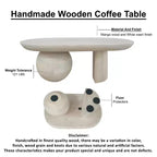 Table basse Urban Port de 96,5 cm avec plateau oblong en bois de manguier et pieds boules modernes, coloris blanc délavé