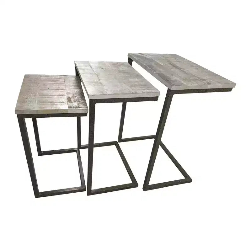 Carolina Living Addison Tables Gigognes Bois Flotté Naturel/Fer Vieilli : 3 Pièces, Bois de Mangue Massif, Cadre Métallique, Aucun Assemblage Requis