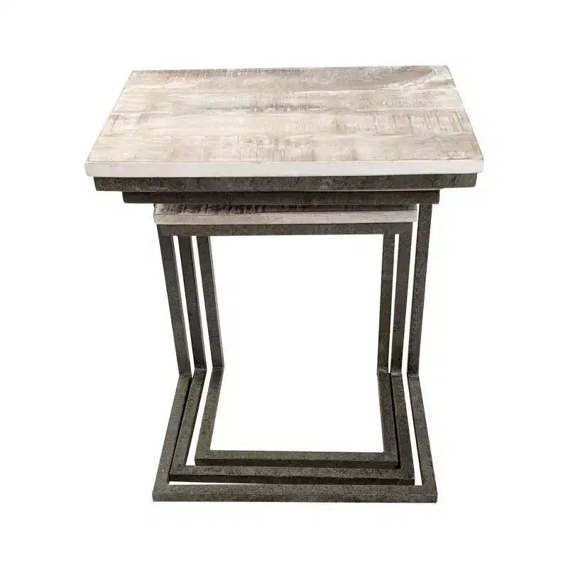Carolina Living Addison Tables Gigognes Bois Flotté Naturel/Fer Vieilli : 3 Pièces, Bois de Mangue Massif, Cadre Métallique, Aucun Assemblage Requis