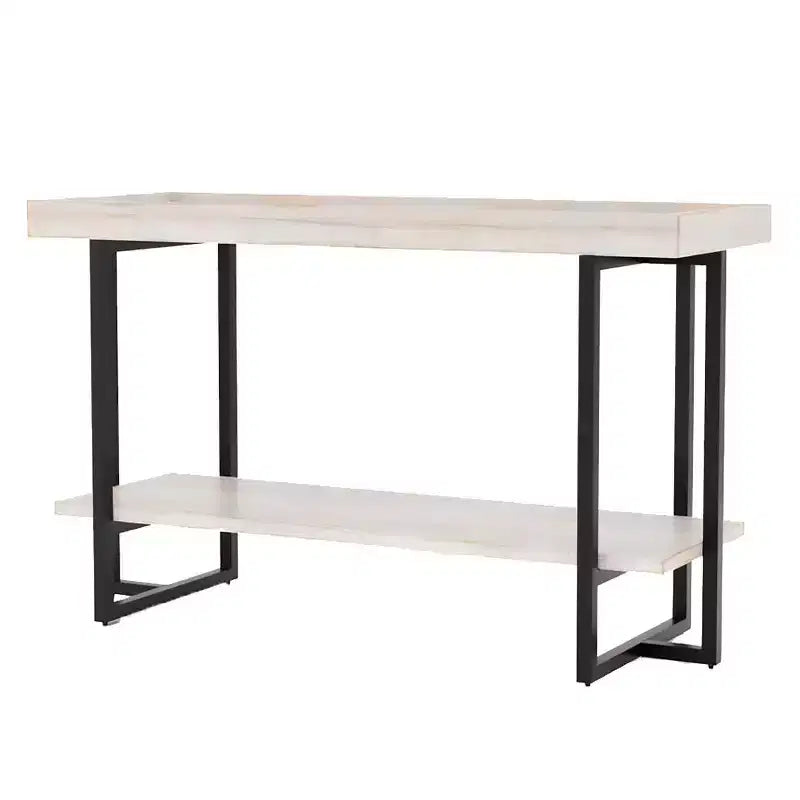 HOMES: Inside + Out Grislare Rectangular Sofa Table Antique White/Black: Transitional Style, Storage Shelf, MDF & Veneer