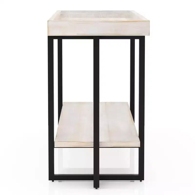 HOMES: Inside + Out Grislare Table de canapé rectangulaire Blanc antique/Noir : Style de transition, Étagère de rangement, MDF et placage