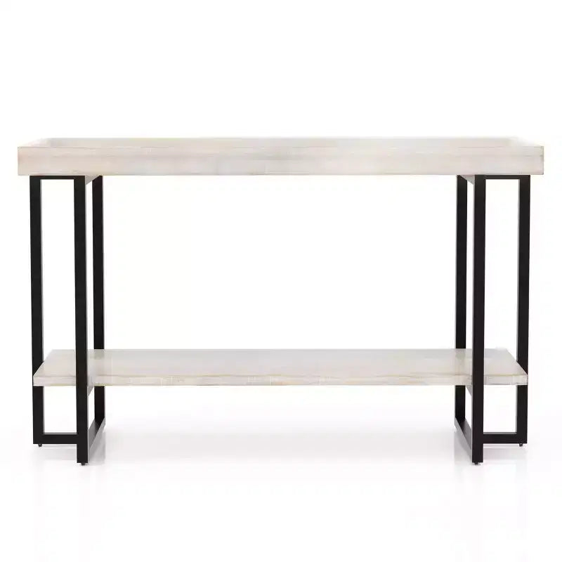 HOMES: Inside + Out Grislare Table de canapé rectangulaire Blanc antique/Noir : Style de transition, Étagère de rangement, MDF et placage