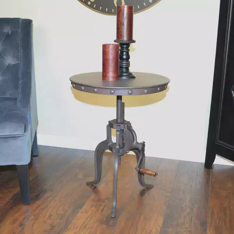 Carolina Living Tanvi - Table d'appoint industrielle à manivelle réglable : 61 cm de haut, métal rond, 45,7 cm de large
