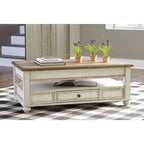 Table basse relevable Realyn Blanc/Brun - Signature Design by Ashley : Style Mid-Century, Rangement, Pieds en bois