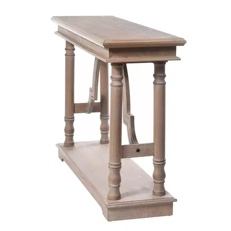 Console en bois avec piètement en tréteaux et design arqué, couleur marron - StyleCraft : Entrée, Profil étroit, Bois massif
