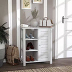 Armoire de rangement d'appoint Bednar blanc chêne 24h/24 et 7j/7 Shop At Home : Design moderne de ferme, portes à volets, 6 étagères