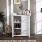 Armoire de rangement d'appoint Bednar blanc chêne 24h/24 et 7j/7 Shop At Home : Design moderne de ferme, portes à volets, 6 étagères