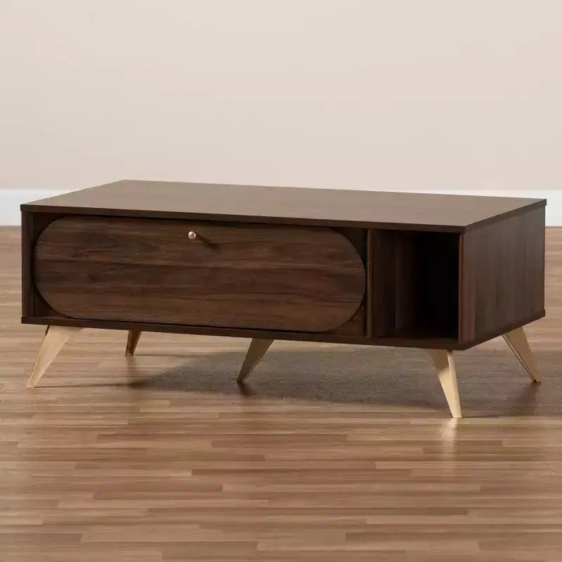 Table basse moderne du milieu du siècle Edel Noyer/Brun/Doré - Baxton Studio