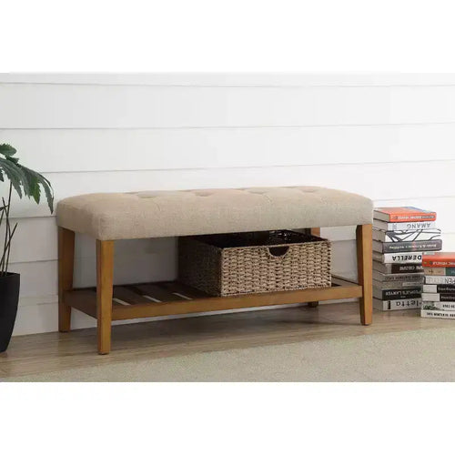 Acme Furniture Charla Ottomans and Benches Beige Fabric/Oak Finish
