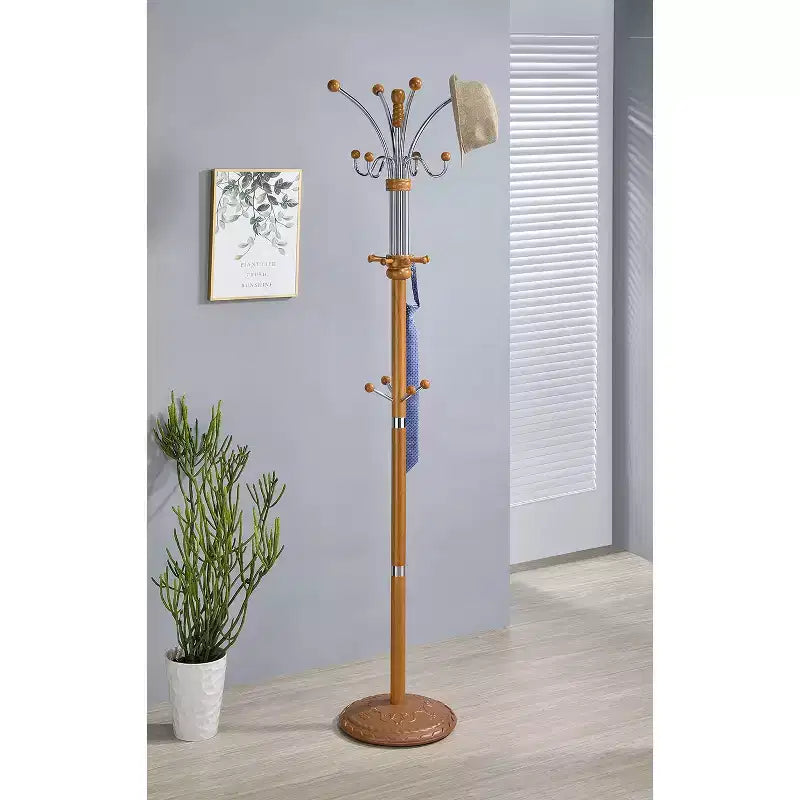 Porte-manteau Ore International 73" Métal/Bois de chêne : 5 crochets, sur pied, montage facile pour adulte