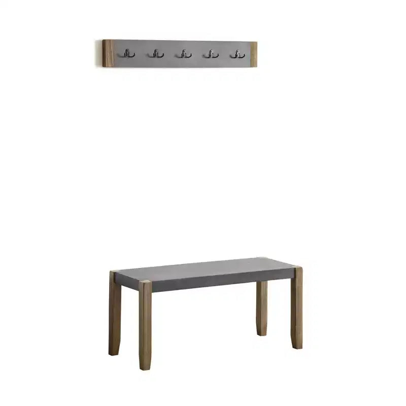 40" Davenport Coat Hook and Faux Concrete Bench Set Light Amber - Alaterre Furniture: Rustic Industrial, 5 Double Hooks