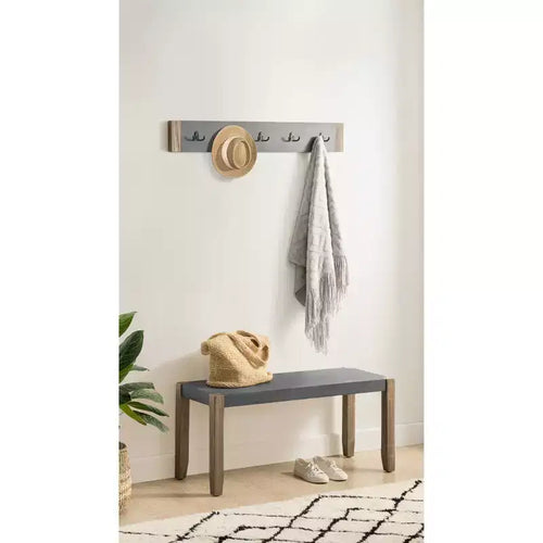 Banc en faux béton et porte-manteau Davenport 40" Ambre clair - Meubles Alaterre : Industriel rustique, 5 crochets doubles