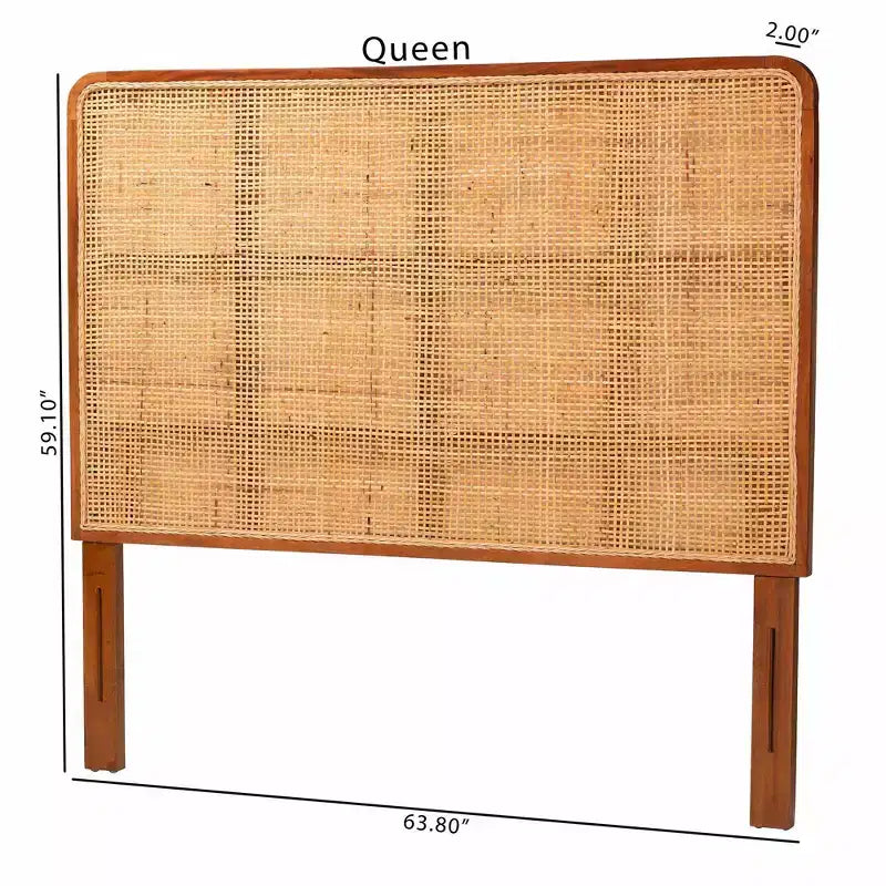 bali et pari Tête de lit Queen Size en rotin Caspia et bois d'acajou Miel clair/Teck rouge