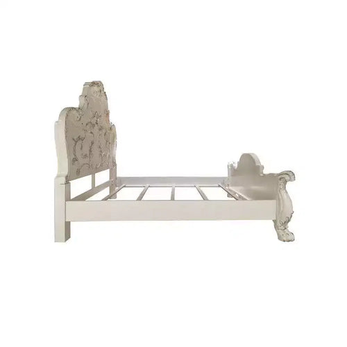 97"California King Bed Dresden Bed Bone White Finish - Acme Furniture: Traditional Design, Claw Feet, Faux Leather
