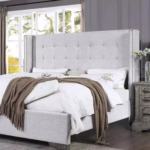 Lit king size de 90" Artesia avec capitonnage sans boutons et cadre en bois - Meubles Acme