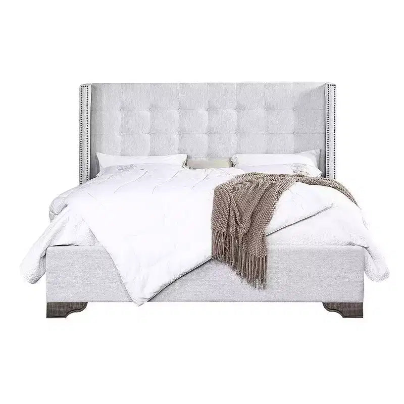 Lit king size de 90" Artesia avec capitonnage sans boutons et cadre en bois - Meubles Acme
