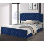 LITS : Intérieur + Extérieur Lit capitonné California King Frostveil avec clous décoratifs Bleu marine