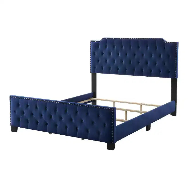 LITS : Intérieur + Extérieur Lit capitonné California King Frostveil avec clous décoratifs Bleu marine