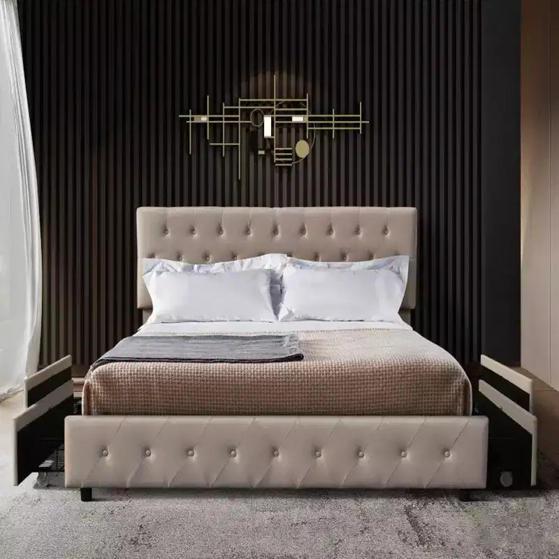Lit plateforme de rangement double Amias Brassex beige