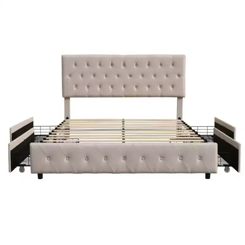 Lit plateforme de rangement double Amias Brassex beige