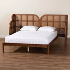 Lit plateforme King Size Cascadia en bois et tête de lit capitonnée de Baxton Studio, noyer brun