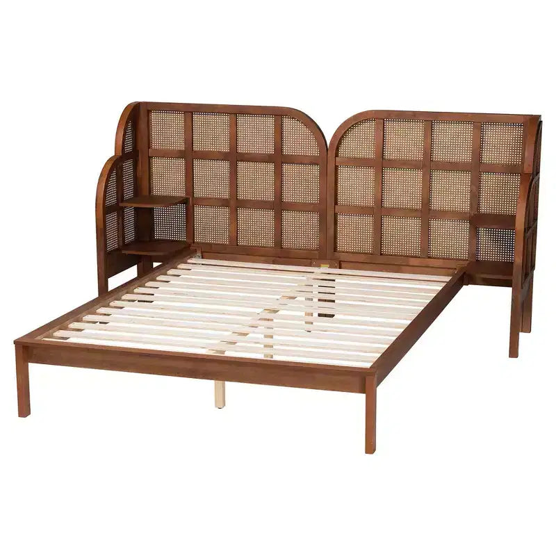 Lit plateforme King Size Cascadia en bois et tête de lit capitonnée de Baxton Studio, noyer brun