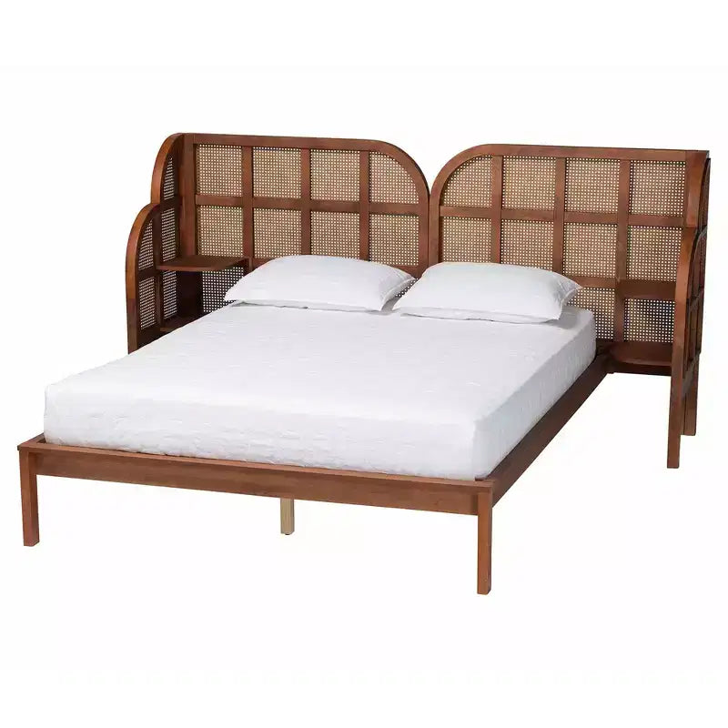 Lit plateforme King Size Cascadia en bois et tête de lit capitonnée de Baxton Studio, noyer brun