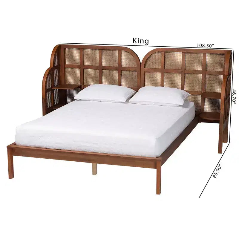 Lit plateforme King Size Cascadia en bois et tête de lit capitonnée de Baxton Studio, noyer brun