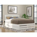 Lit Queen Oxford avec pied de lit, chargeur USB et tiroir-lit XL - AFI : Style Ferme, cadre en bois massif, finition peinte, capacité de 360 kg