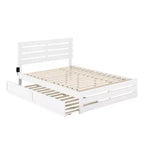 Lit Queen Oxford avec pied de lit, chargeur USB et tiroir-lit XL - AFI : Style Ferme, cadre en bois massif, finition peinte, capacité de 360 kg