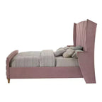 Lit king-size 90 po Salonia Rose Velours - Meubles Acme : Plateforme capitonnée, Finition brillante, Cadre en métal