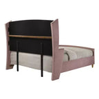 Lit king-size 90 po Salonia Rose Velours - Meubles Acme : Plateforme capitonnée, Finition brillante, Cadre en métal