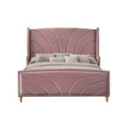Lit king-size 90 po Salonia Rose Velours - Meubles Acme : Plateforme capitonnée, Finition brillante, Cadre en métal