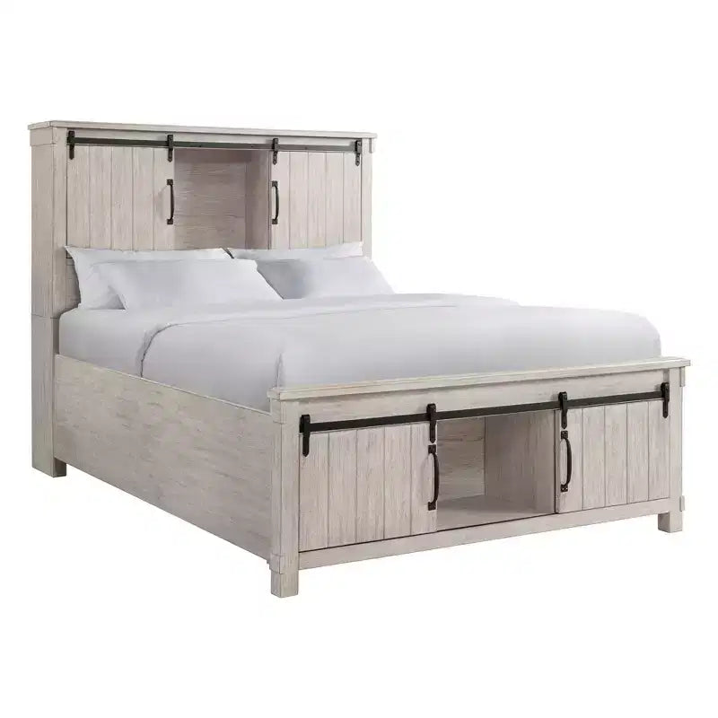 Lit plate-forme de rangement Queen Jack blanc - Picket House Furnishings : style campagnard avec rangements dans la tête et le pied de lit