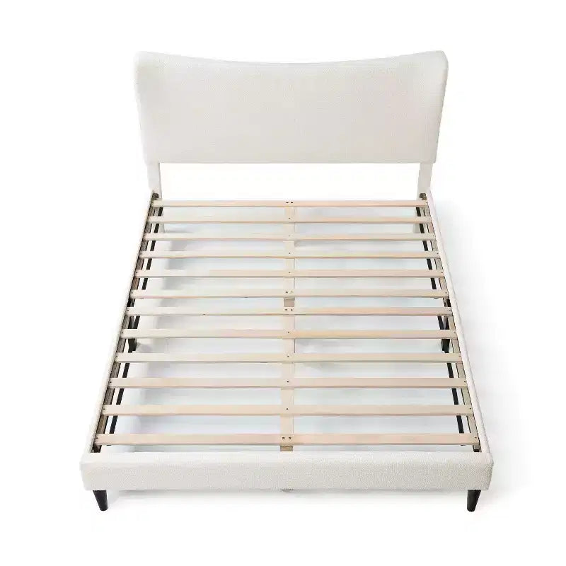 Lit plateforme capitonné en bouclé moderne avec dossier ailé Queen Heartwild blanc, en vente 24h/24 et 7j/7