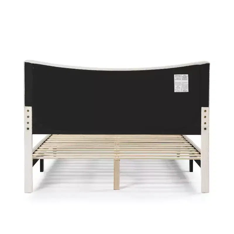 Lit plateforme capitonné en bouclé moderne avec dossier ailé Queen Heartwild blanc, en vente 24h/24 et 7j/7