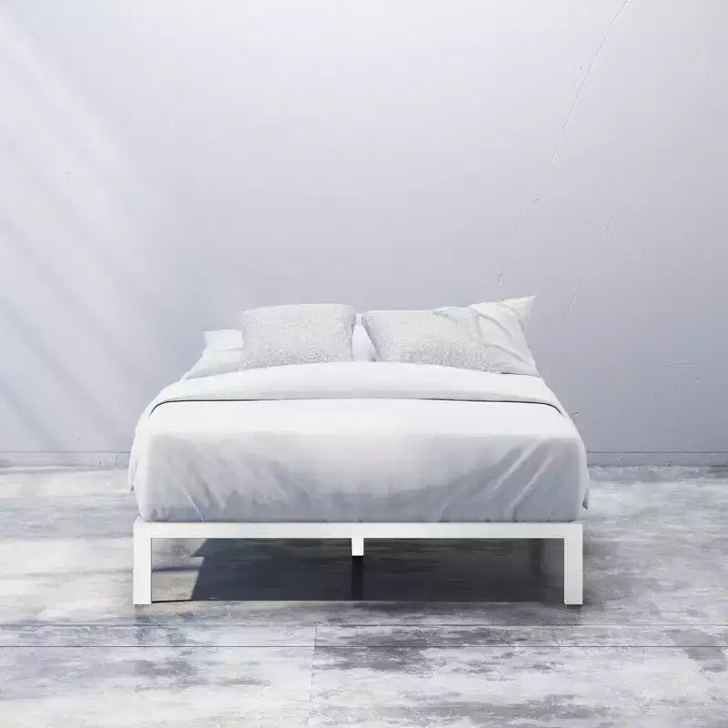 Zinus Cadre de lit plateforme en métal blanc 14 po grand format : Aucun sommier tapissier requis, Construction en acier, Capacité de 317,5 kg