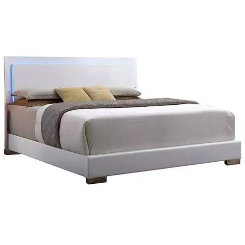 85" Eastern King Bed Lorimar with LED Light, Faux Leather Headboard - Acme Furniture