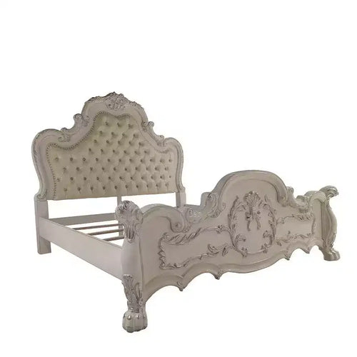 91" Queen Bed Dresden Bed Synthetic Leather and Bone White Finish - Acme Furniture