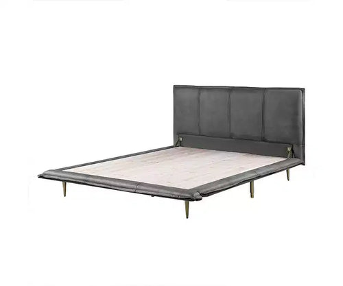 91" Queen Bed Metis Bed Gray Top Grain Leather - Acme Furniture: Modern Industrial Style, Metal Legs, Plush Upholstery
